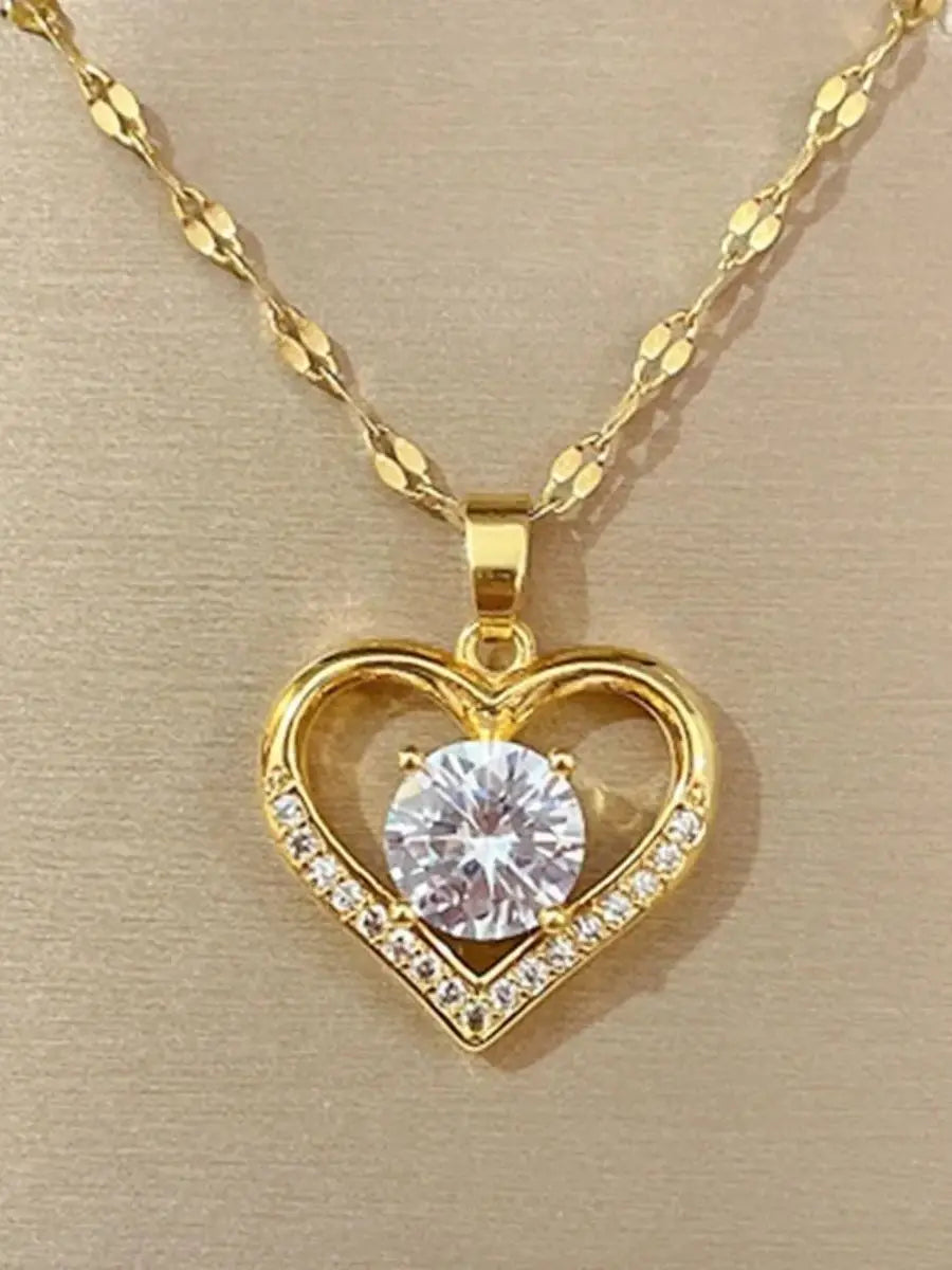 Heart Pendant Necklace — Gold Stainless Steel Gem Chain for Women | Free UK Delivery