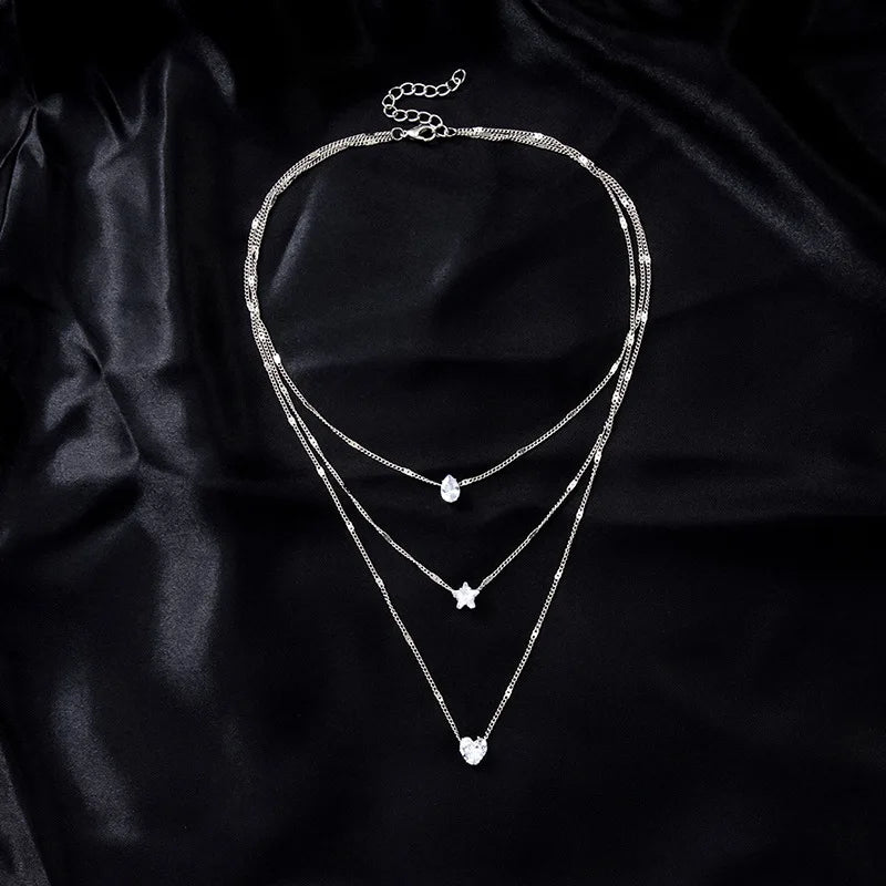 Zircon Multilayer Choker Necklace — Shiny Pendant Chain for Women | Free UK Delivery