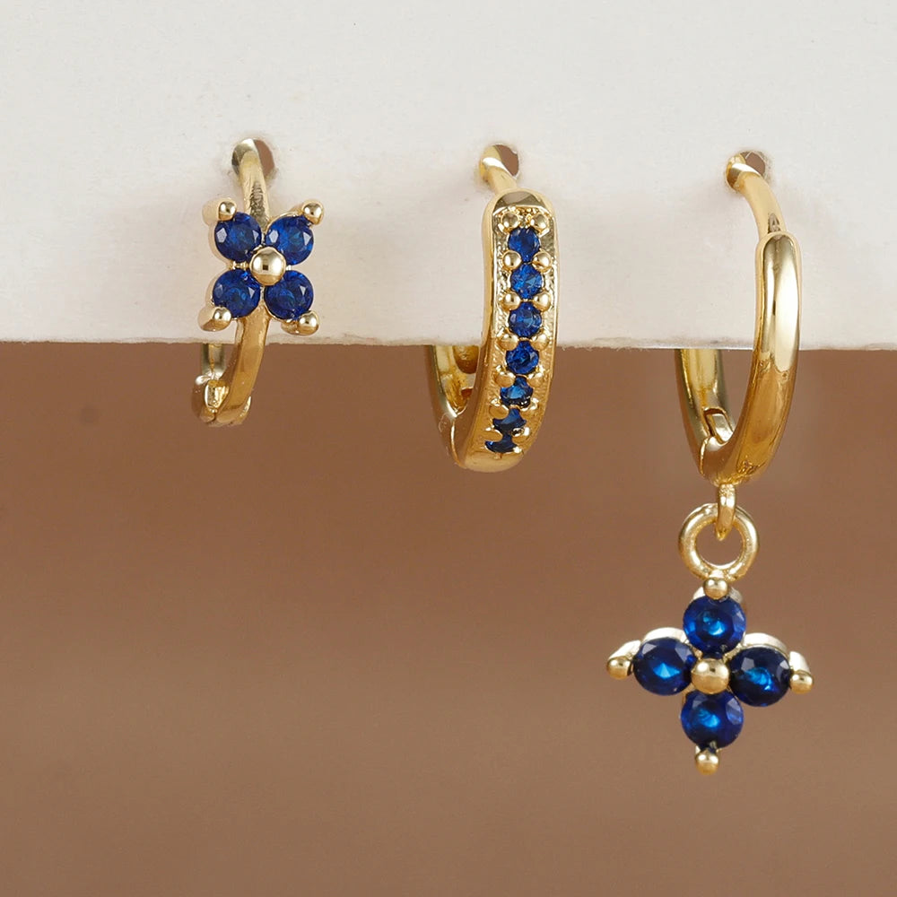 Flower Drop Earring Set — 3 Piece Crystal Zirconia Hypoallergenic Dangle Earrings | Free UK Delivery