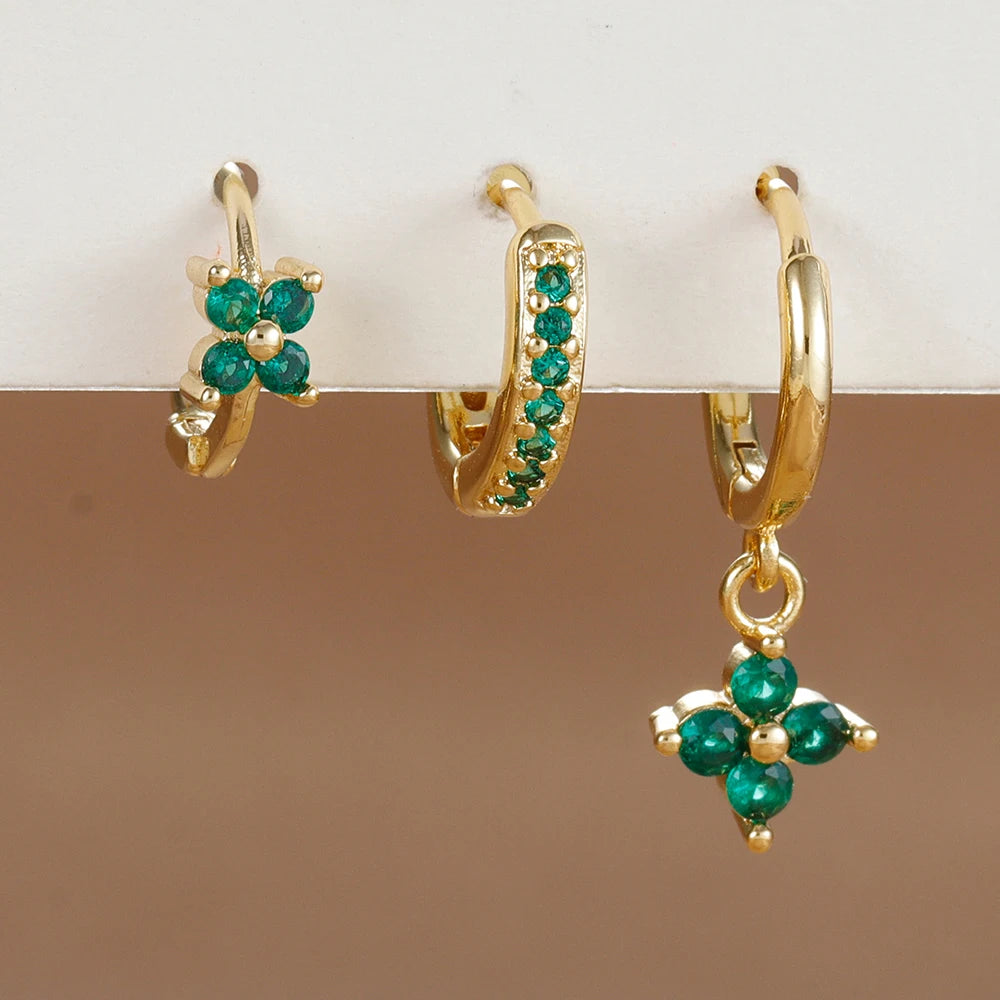 Flower Drop Earring Set — 3 Piece Crystal Zirconia Hypoallergenic Dangle Earrings | Free UK Delivery