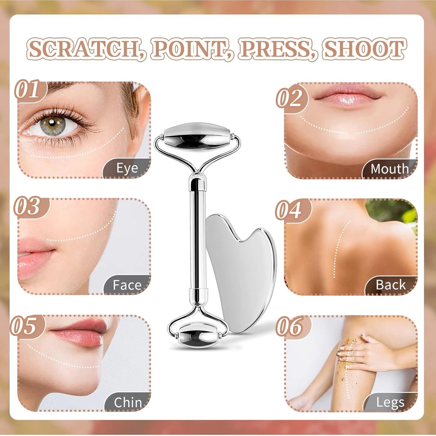 Stainless Steel Gua Sha & Ice Roller Set — Depuff, Lift & Contour | Free UK Delivery