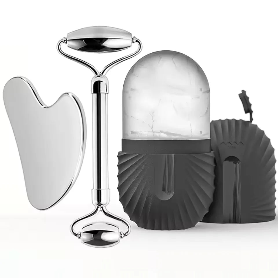 Stainless Steel Gua Sha & Ice Roller Set — Depuff, Lift & Contour | Free UK Delivery