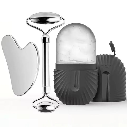 Stainless Steel Gua Sha & Ice Roller Set — Depuff, Lift & Contour | Free UK Delivery
