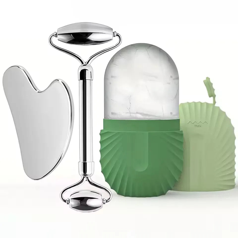Stainless Steel Gua Sha & Ice Roller Set — Depuff, Lift & Contour | Free UK Delivery