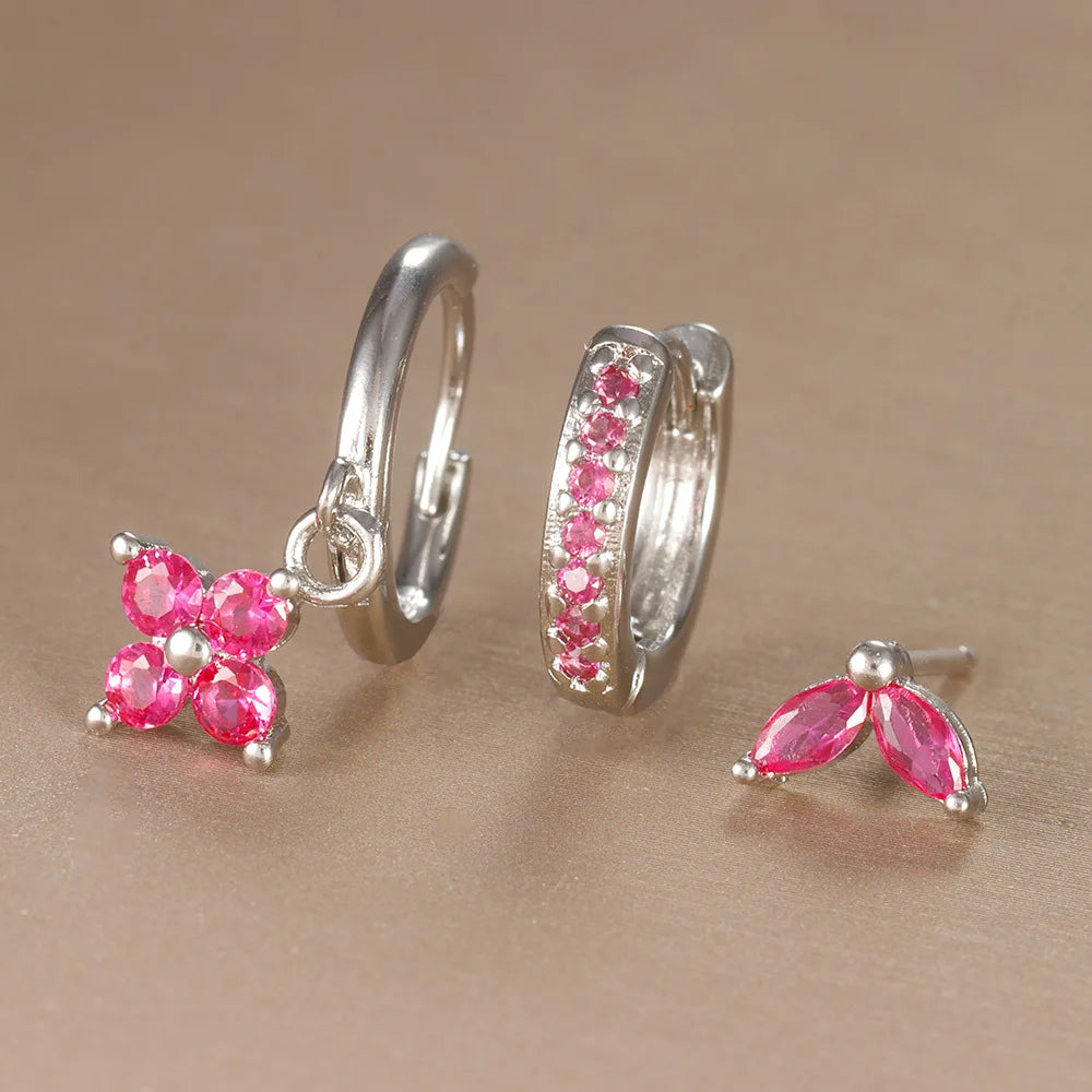 Flower Drop Earring Set — 3 Piece Crystal Zirconia Hypoallergenic Dangle Earrings | Free UK Delivery