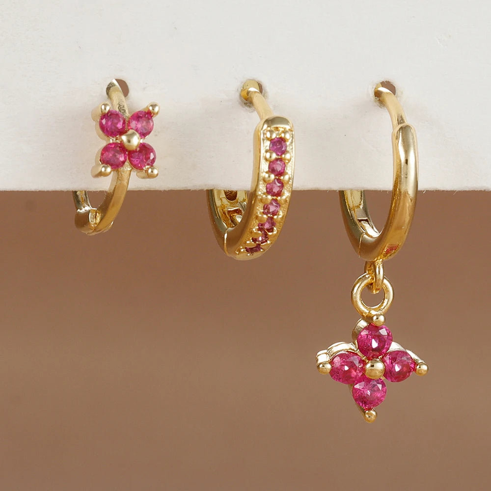 Flower Drop Earring Set — 3 Piece Crystal Zirconia Hypoallergenic Dangle Earrings | Free UK Delivery