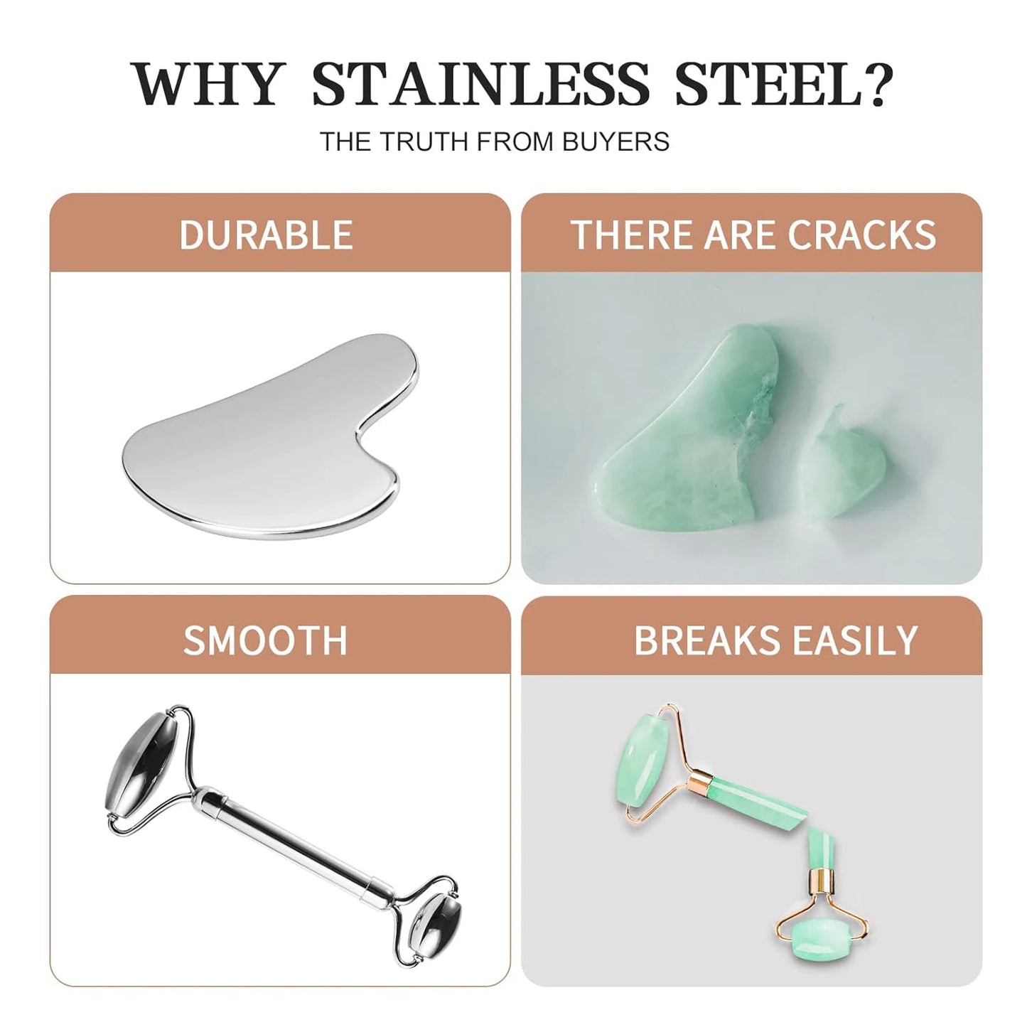 Stainless Steel Gua Sha & Ice Roller Set — Depuff, Lift & Contour | Free UK Delivery