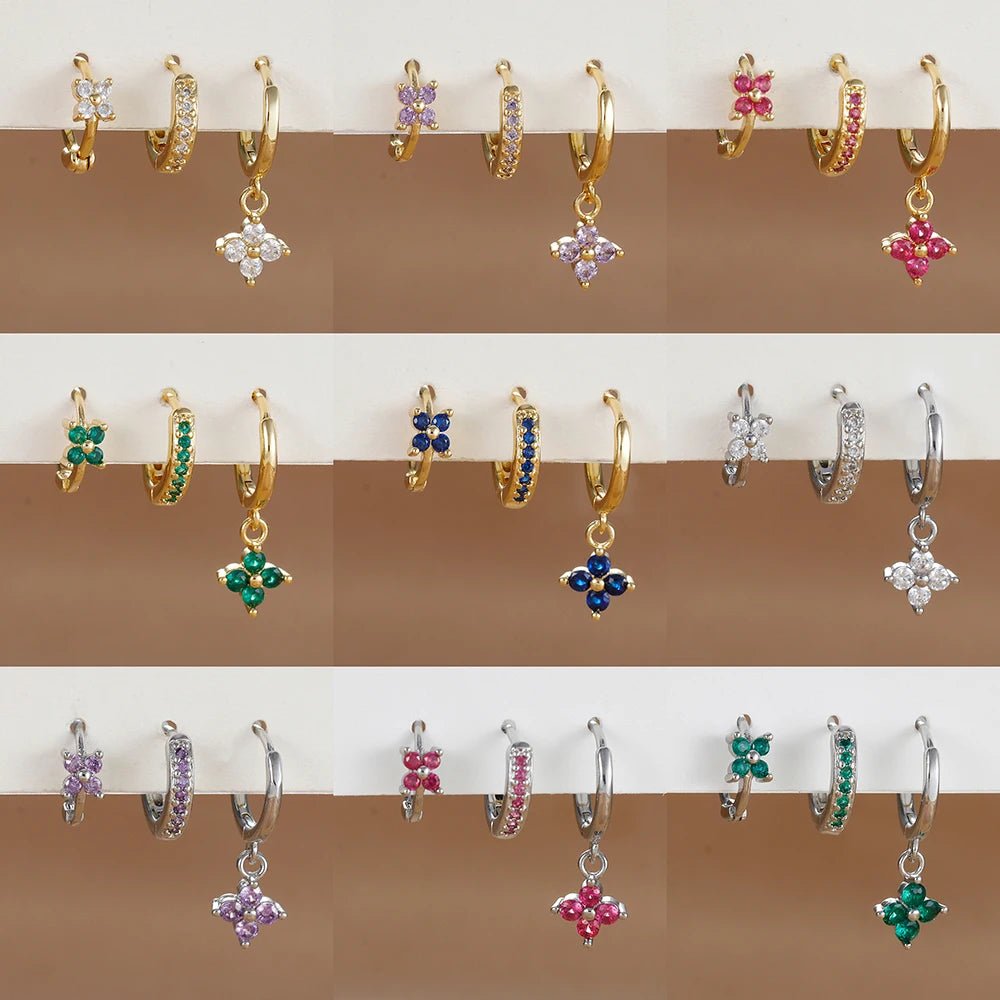 Flower Drop Earring Set — 3 Piece Crystal Zirconia Hypoallergenic Dangle Earrings | Free UK Delivery