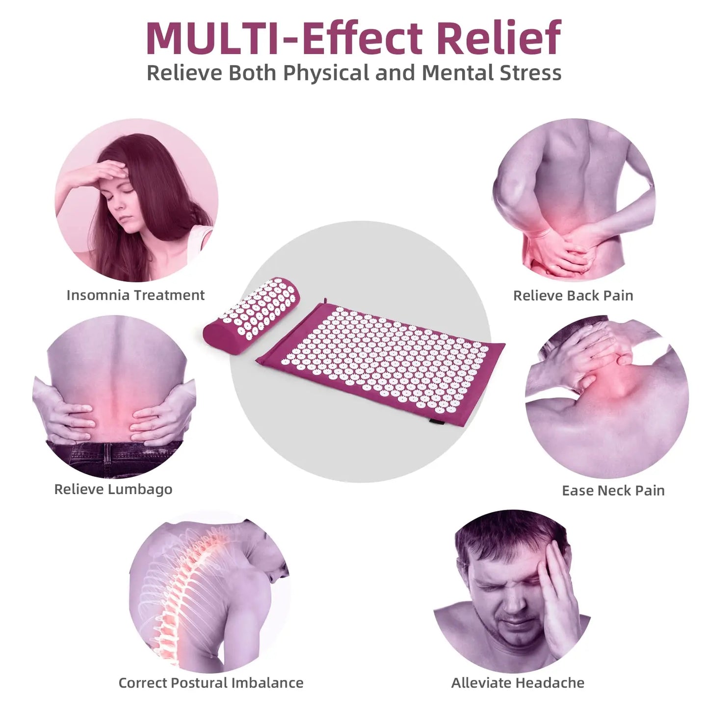 Acupressure Mat & Pillow Set — Back Pain, Neck Tension & Stress Relief | Free UK Delivery