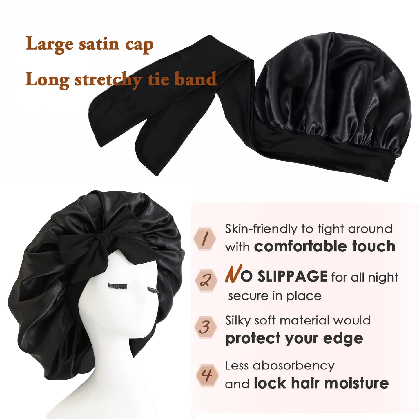 Satin Sleep Bonnet — Overnight Frizz & Curl Protection with Tie Band | Free UK Delivery