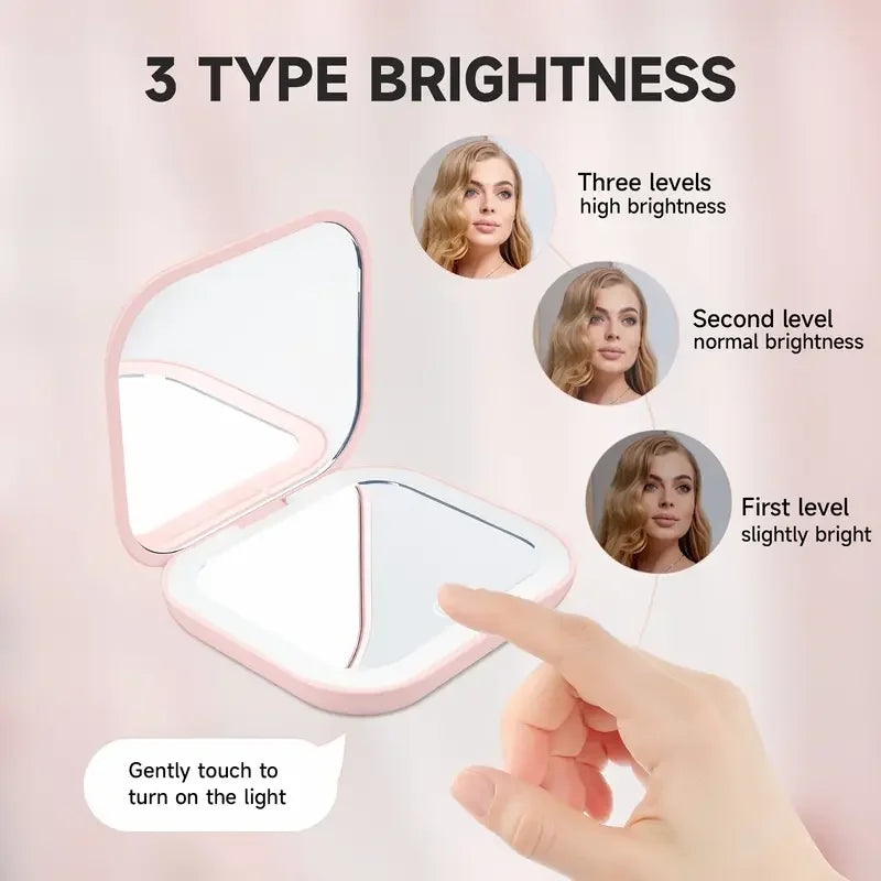 LED Compact Mirror with Lights — 1X/2X Magnification Folding Pocket Travel Mirror | Free UK Delivery