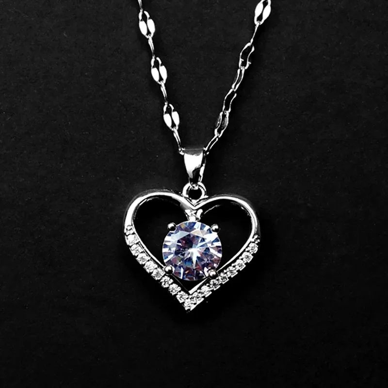 Heart Pendant Necklace — Gold Stainless Steel Gem Chain for Women | Free UK Delivery