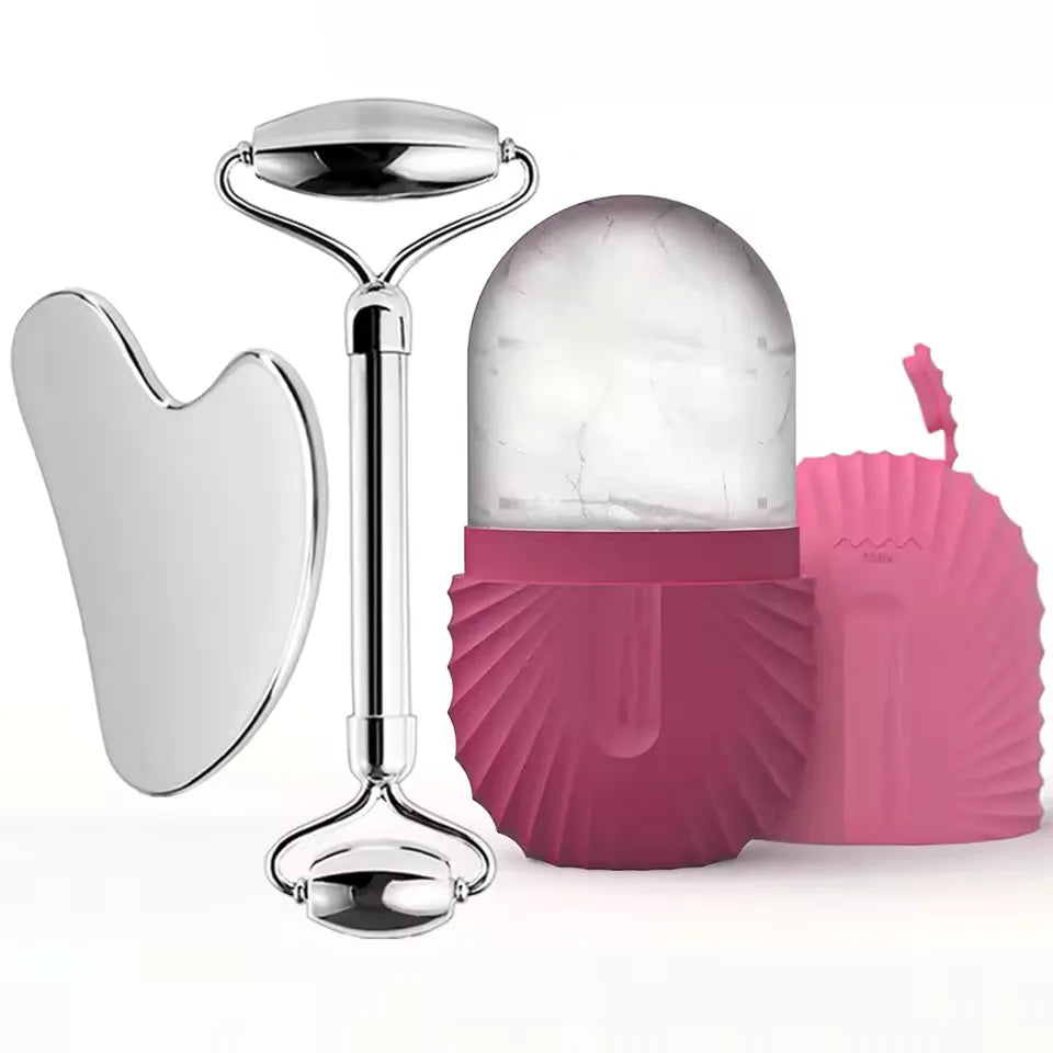 Stainless Steel Gua Sha & Ice Roller Set — Depuff, Lift & Contour | Free UK Delivery