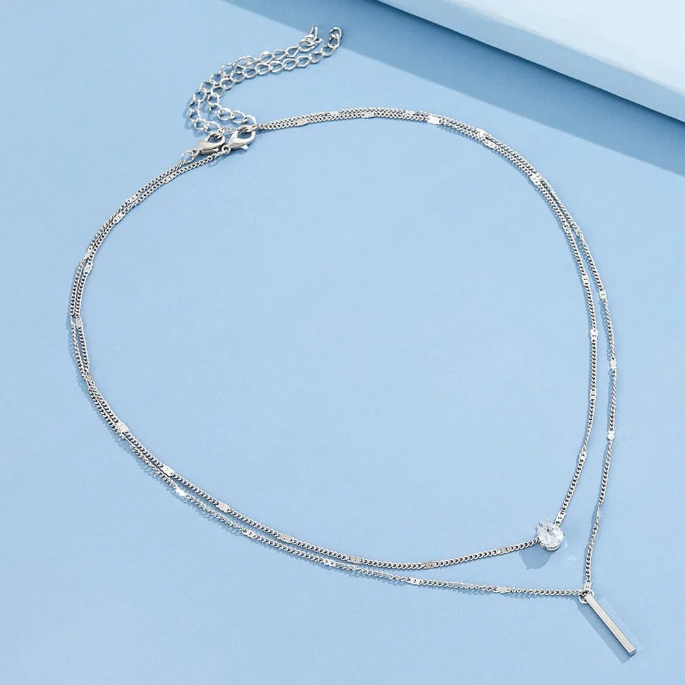 Zircon Multilayer Choker Necklace — Shiny Pendant Chain for Women | Free UK Delivery