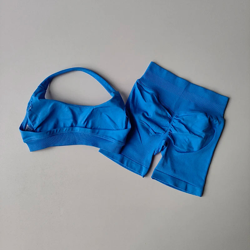 Halter Neck Yoga & Fitness Set — Sports Bra & High-Waist Shorts | Free UK Delivery