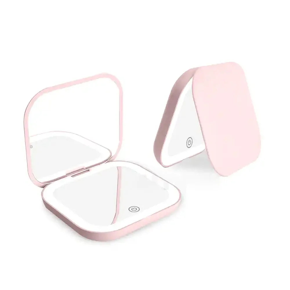 LED Compact Mirror with Lights — 1X/2X Magnification Folding Pocket Travel Mirror | Free UK Delivery