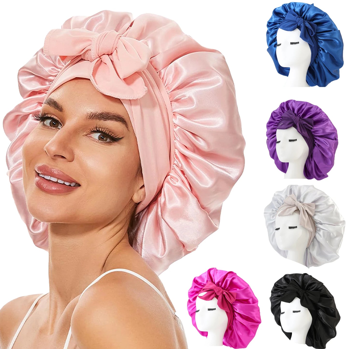 Satin Sleep Bonnet — Overnight Frizz & Curl Protection with Tie Band | Free UK Delivery