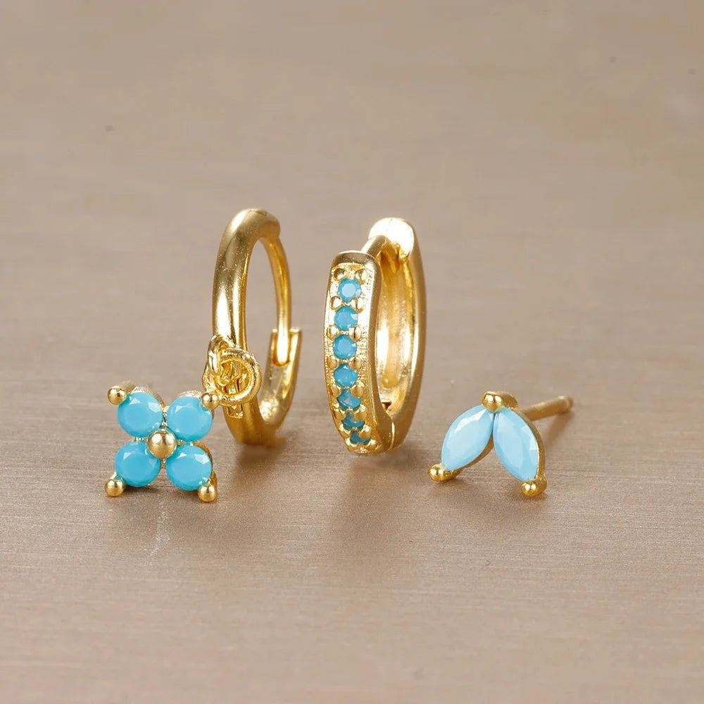 Flower Drop Earring Set — 3 Piece Crystal Zirconia Hypoallergenic Dangle Earrings | Free UK Delivery