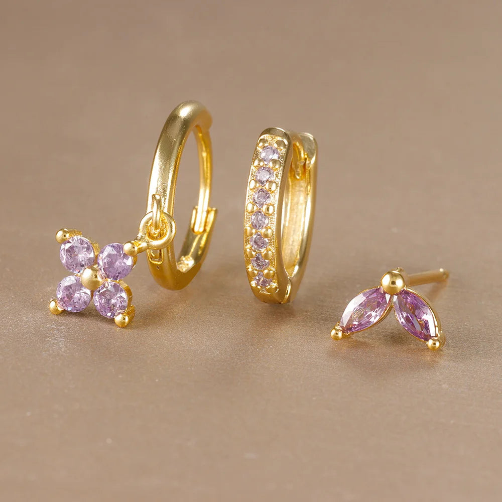 Flower Drop Earring Set — 3 Piece Crystal Zirconia Hypoallergenic Dangle Earrings | Free UK Delivery