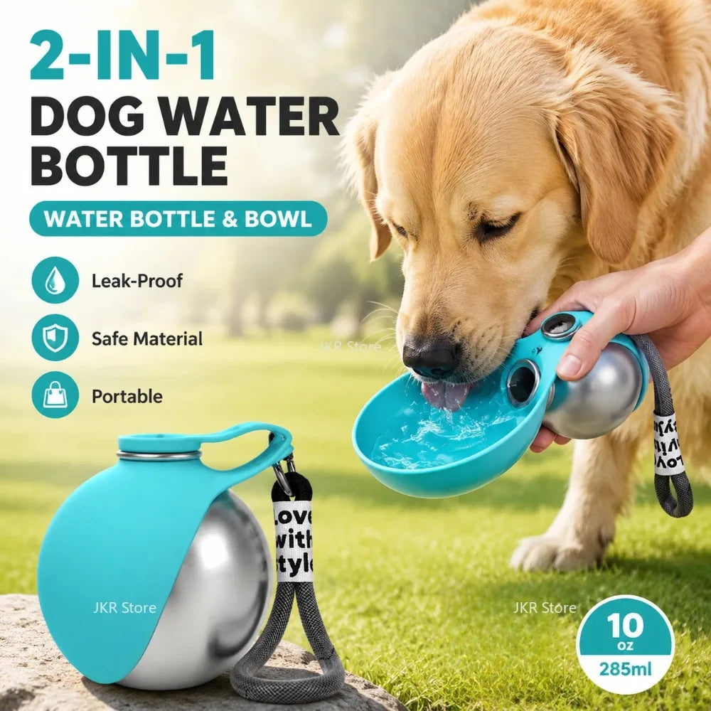 Dog Water Bottle with Silicone Bowl — Stainless Steel Leak-Proof for Walks & Outdoors | Free UK Delivery
