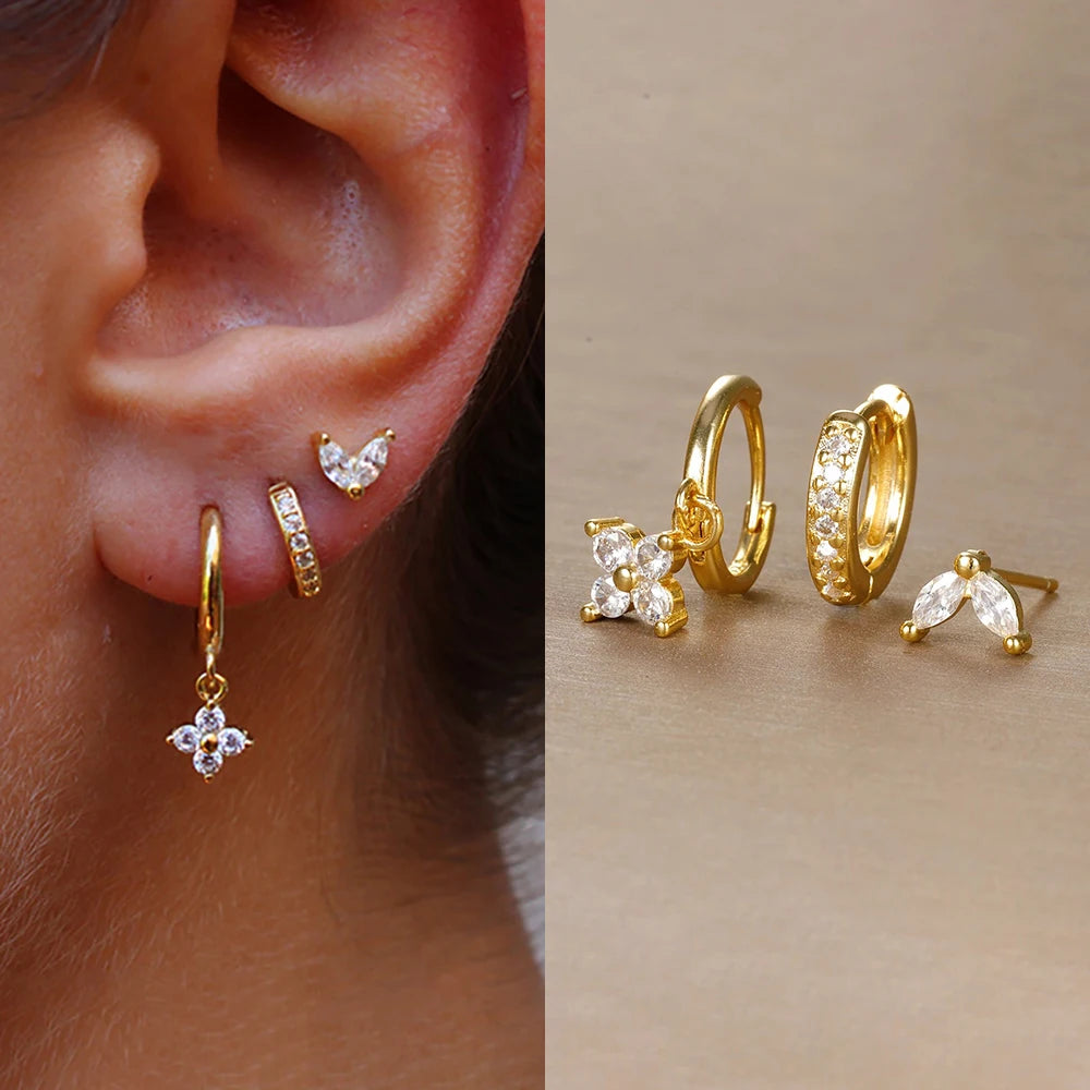 Flower Drop Earring Set — 3 Piece Crystal Zirconia Hypoallergenic Dangle Earrings | Free UK Delivery