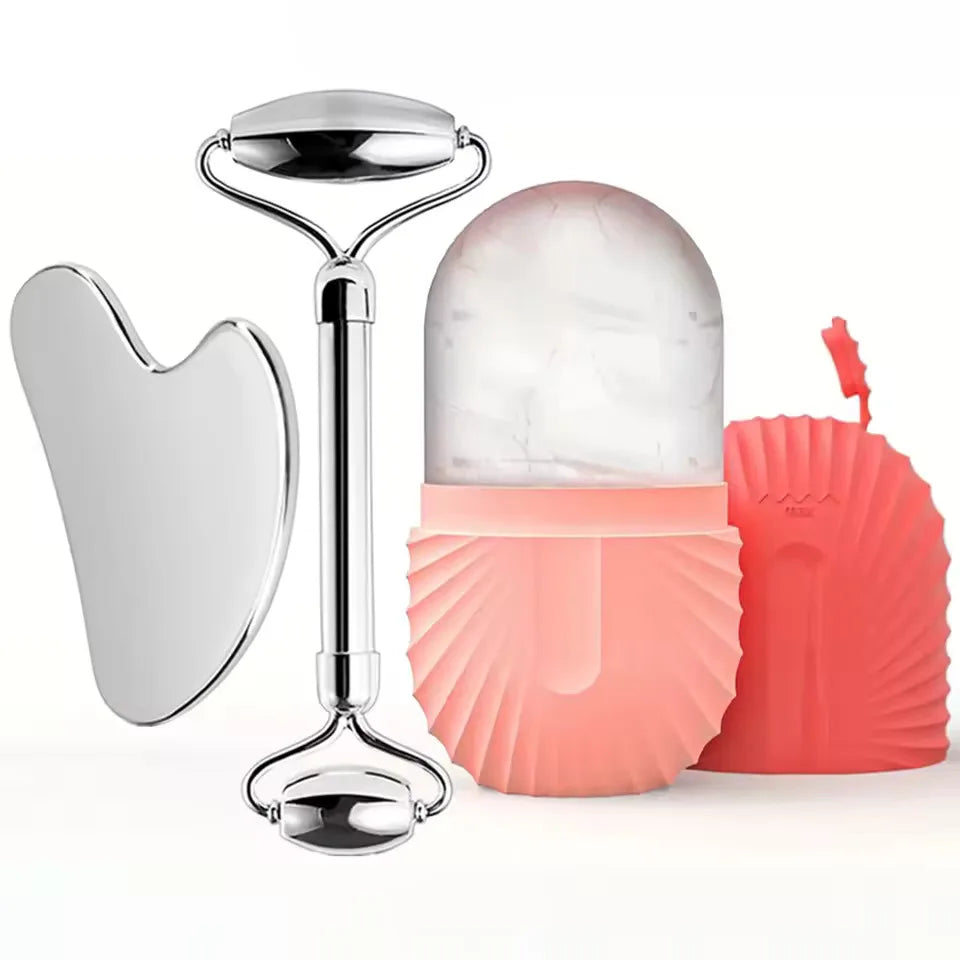 Stainless Steel Gua Sha & Ice Roller Set — Depuff, Lift & Contour | Free UK Delivery