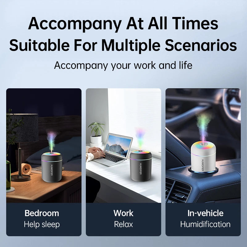 Mini Aromatherapy Diffuser & Humidifier — USB LED Mist Maker for Home, Bedroom & Car