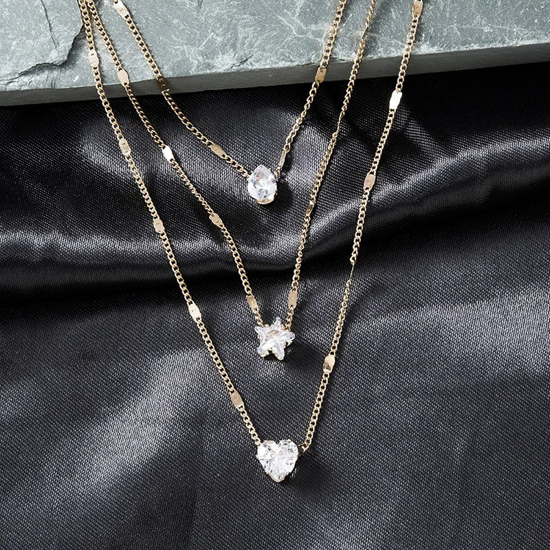 Zircon Multilayer Choker Necklace — Shiny Pendant Chain for Women | Free UK Delivery