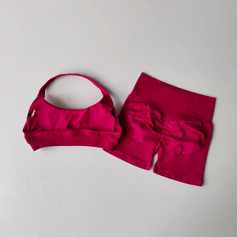 Halter Neck Yoga & Fitness Set — Sports Bra & High-Waist Shorts | Free UK Delivery