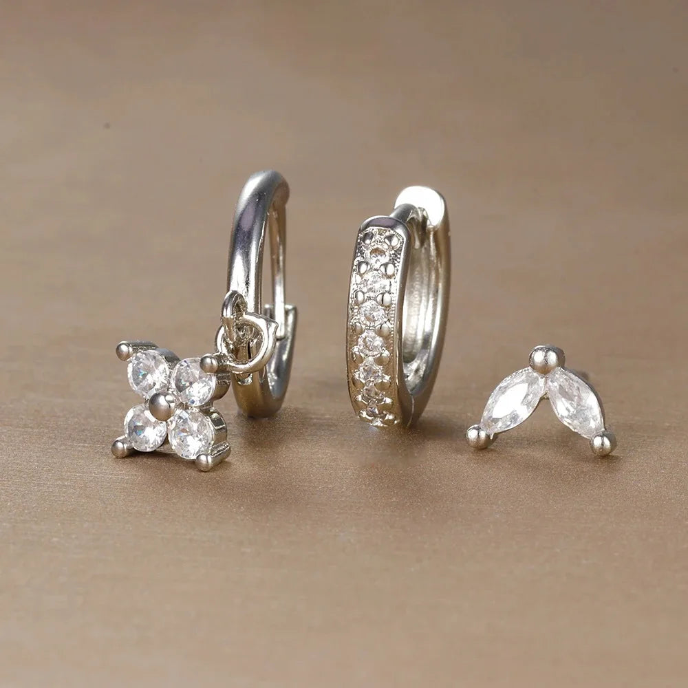 Flower Drop Earring Set — 3 Piece Crystal Zirconia Hypoallergenic Dangle Earrings | Free UK Delivery