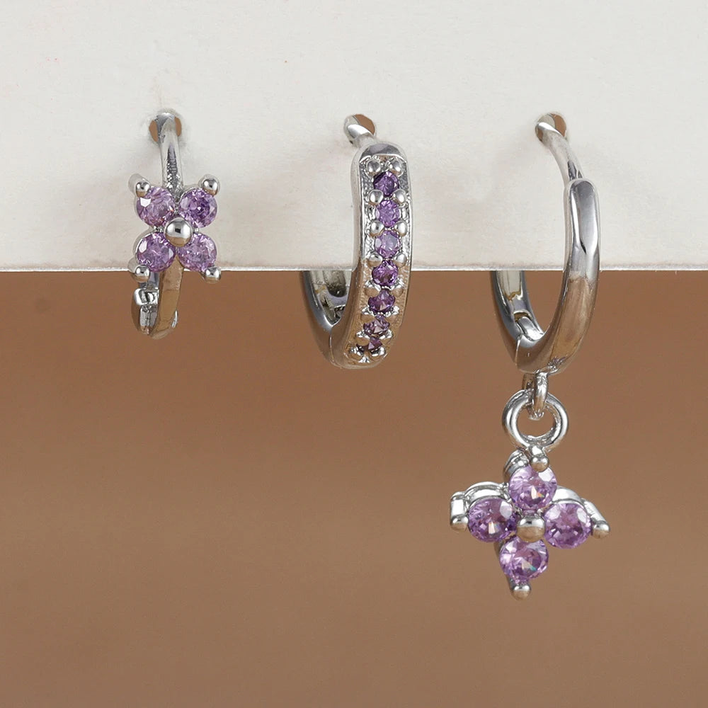 Flower Drop Earring Set — 3 Piece Crystal Zirconia Hypoallergenic Dangle Earrings | Free UK Delivery