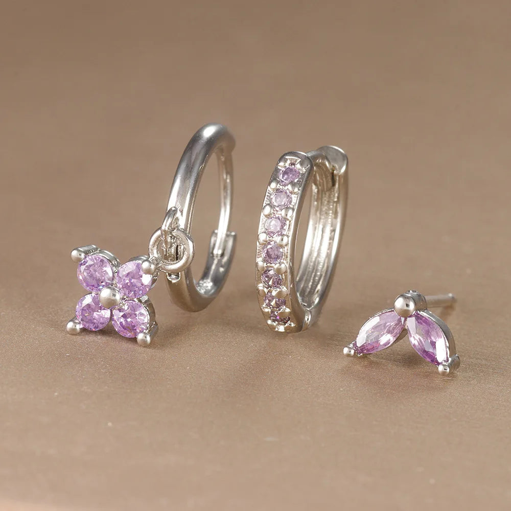 Flower Drop Earring Set — 3 Piece Crystal Zirconia Hypoallergenic Dangle Earrings | Free UK Delivery