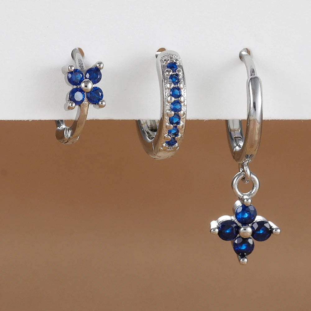 Flower Drop Earring Set — 3 Piece Crystal Zirconia Hypoallergenic Dangle Earrings | Free UK Delivery