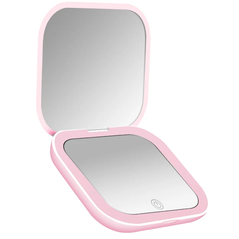 LED Compact Mirror with Lights — 1X/2X Magnification Folding Pocket Travel Mirror | Free UK Delivery