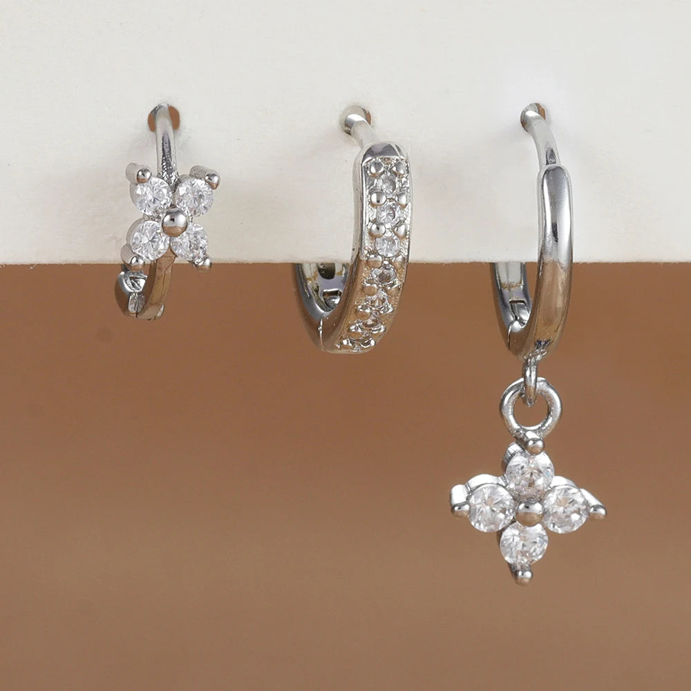 Flower Drop Earring Set — 3 Piece Crystal Zirconia Hypoallergenic Dangle Earrings | Free UK Delivery