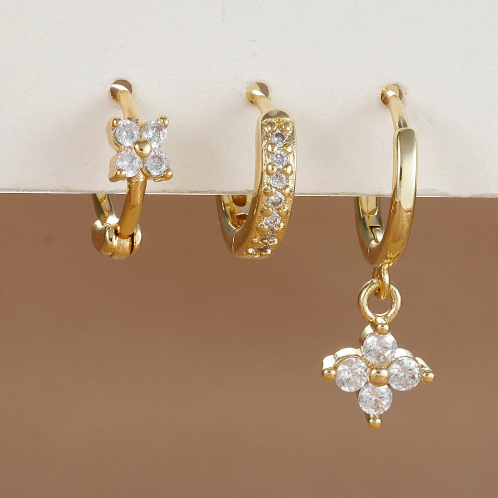 Flower Drop Earring Set — 3 Piece Crystal Zirconia Hypoallergenic Dangle Earrings | Free UK Delivery
