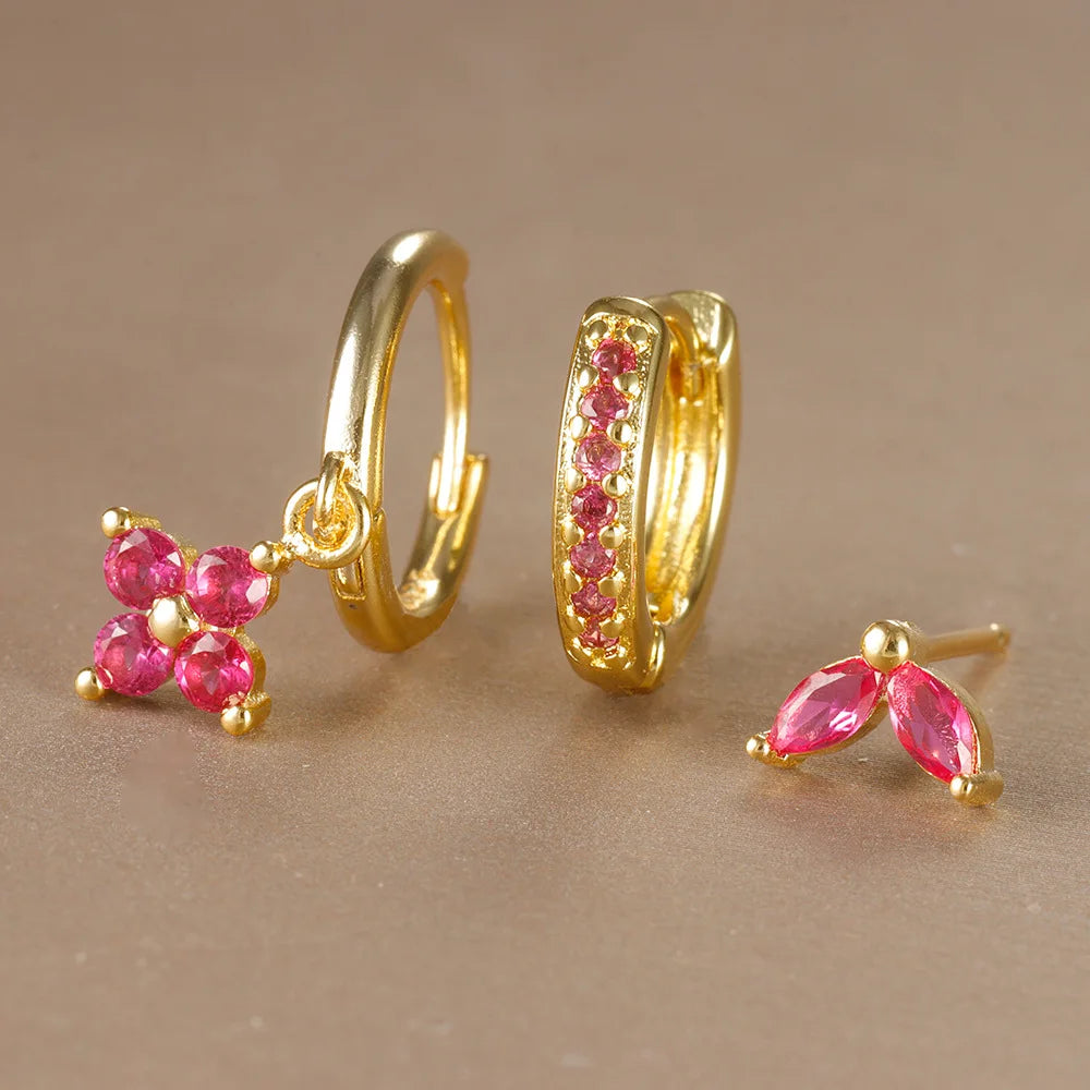 Flower Drop Earring Set — 3 Piece Crystal Zirconia Hypoallergenic Dangle Earrings | Free UK Delivery