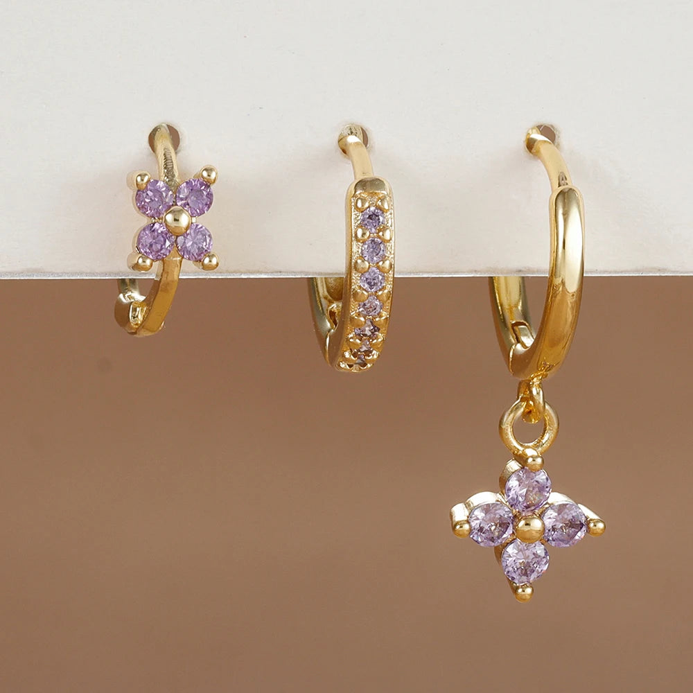 Flower Drop Earring Set — 3 Piece Crystal Zirconia Hypoallergenic Dangle Earrings | Free UK Delivery