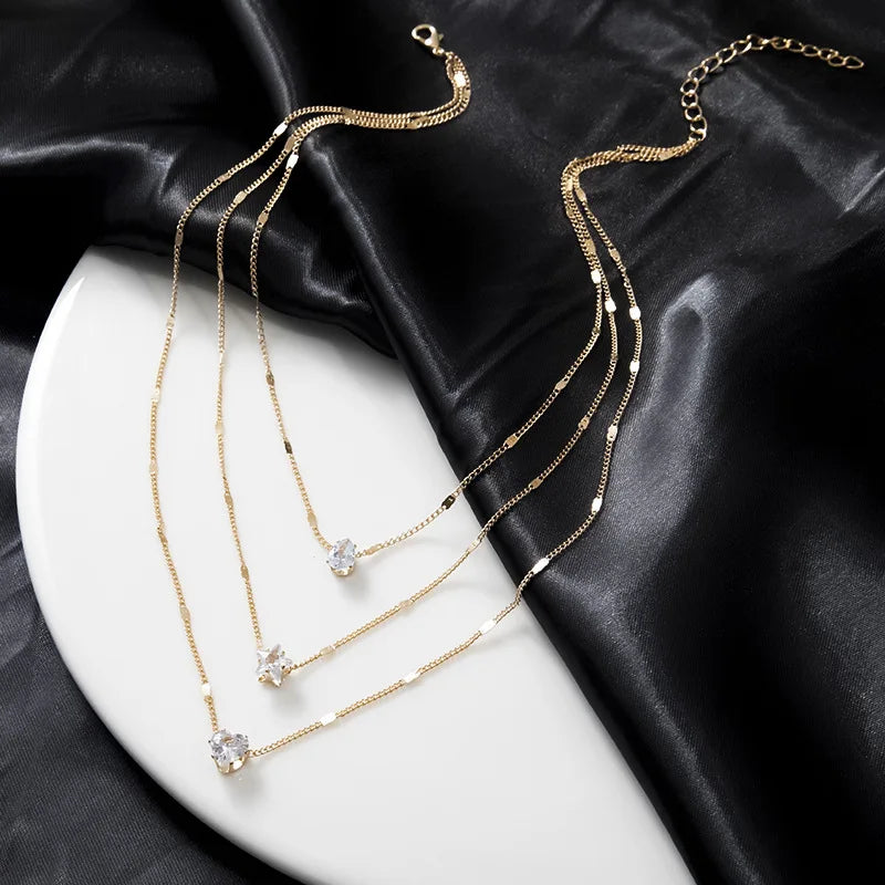 Zircon Multilayer Choker Necklace — Shiny Pendant Chain for Women | Free UK Delivery