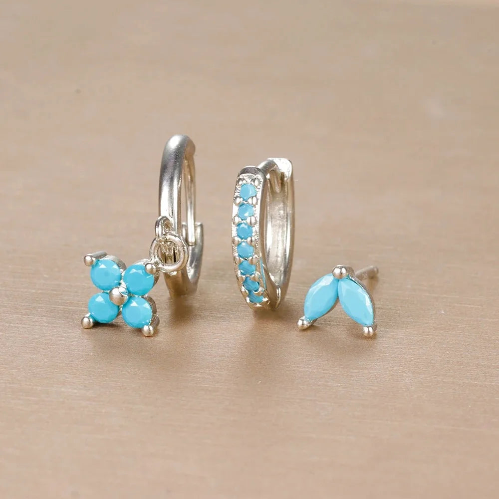 Flower Drop Earring Set — 3 Piece Crystal Zirconia Hypoallergenic Dangle Earrings | Free UK Delivery