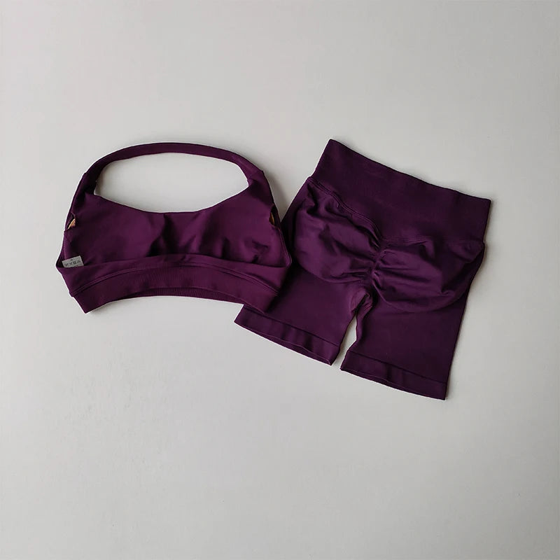 Halter Neck Yoga & Fitness Set — Sports Bra & High-Waist Shorts | Free UK Delivery