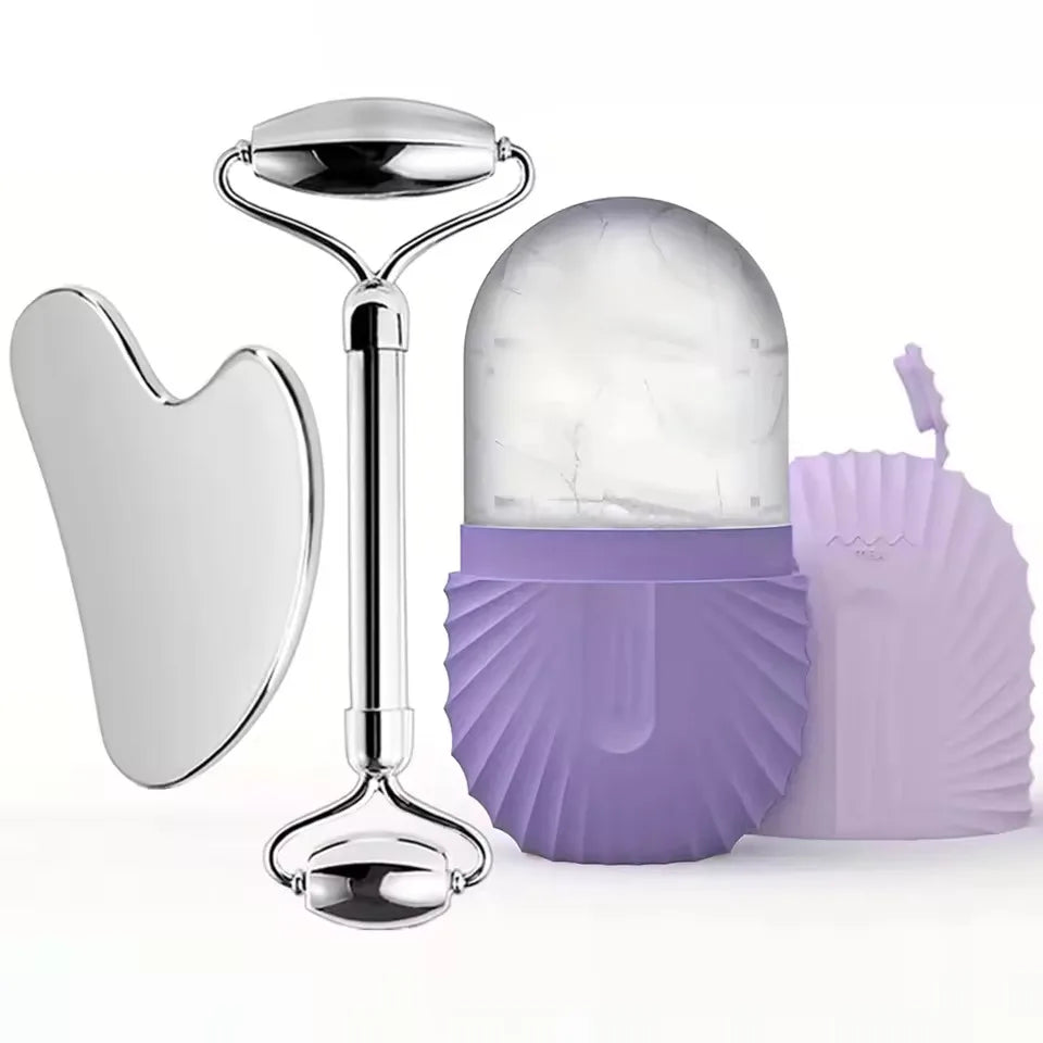 Stainless Steel Gua Sha & Ice Roller Set — Depuff, Lift & Contour | Free UK Delivery