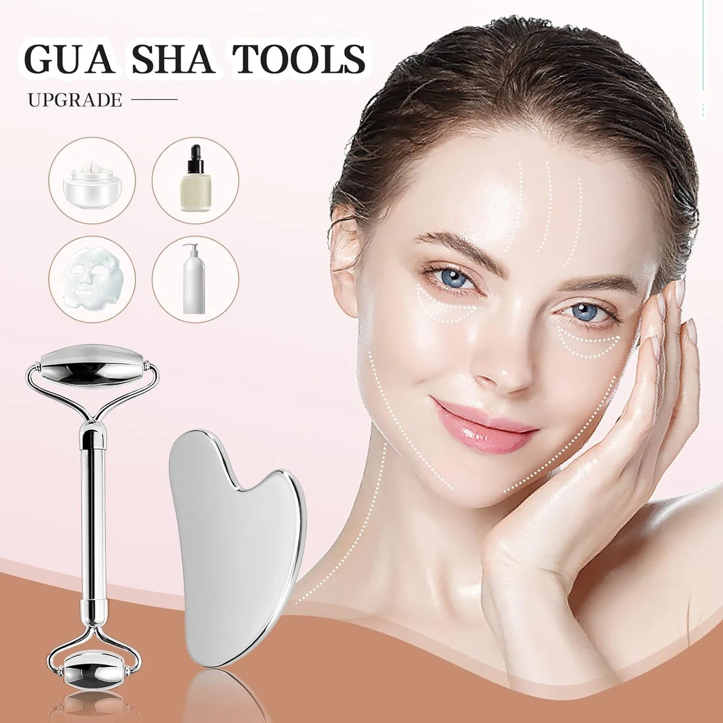 Stainless Steel Gua Sha & Ice Roller Set — Depuff, Lift & Contour | Free UK Delivery