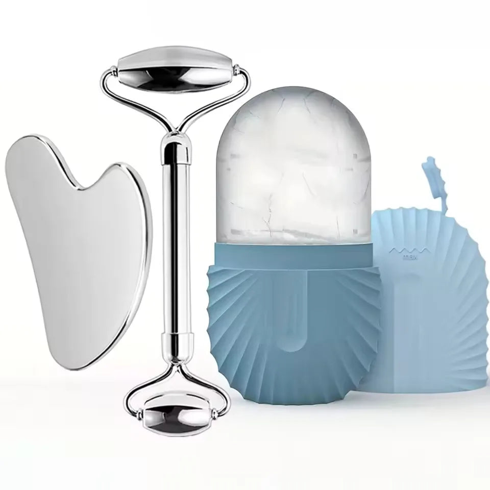 Stainless Steel Gua Sha & Ice Roller Set — Depuff, Lift & Contour | Free UK Delivery