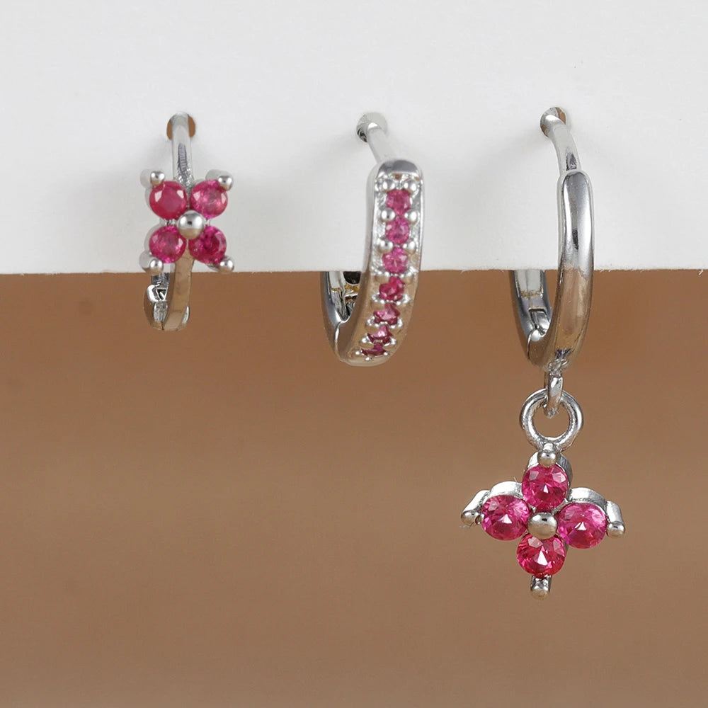 Flower Drop Earring Set — 3 Piece Crystal Zirconia Hypoallergenic Dangle Earrings | Free UK Delivery