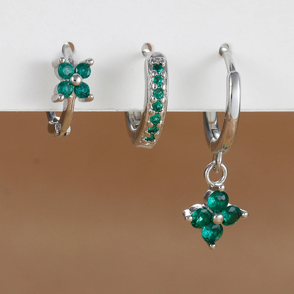 Flower Drop Earring Set — 3 Piece Crystal Zirconia Hypoallergenic Dangle Earrings | Free UK Delivery