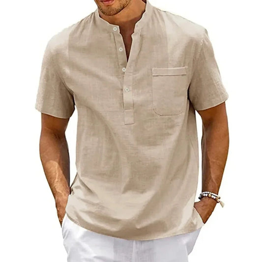 Men's Cotton Linen Henley Shirt — Casual Summer Beach Shirt | Free UK Delivery
